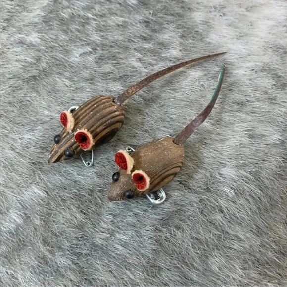 Vintage MCM Mid-Century Modern Wood Mice Brooch Pins - Picture 4 of 8